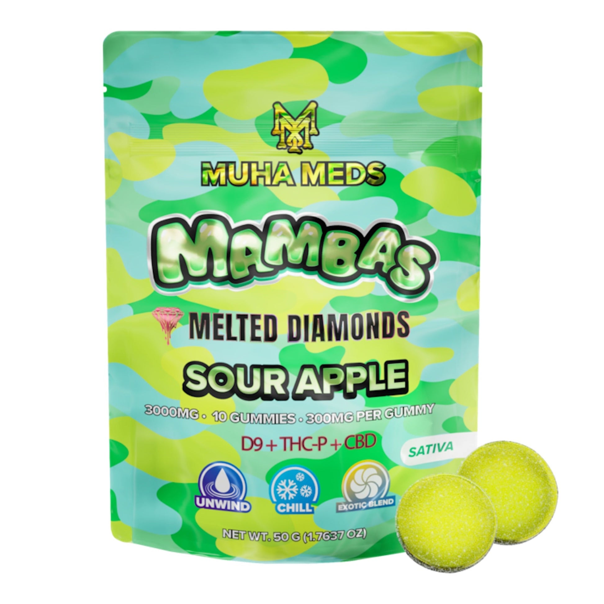 Muha Meds Melted Diamond Sour Apple Gummies 3000mg