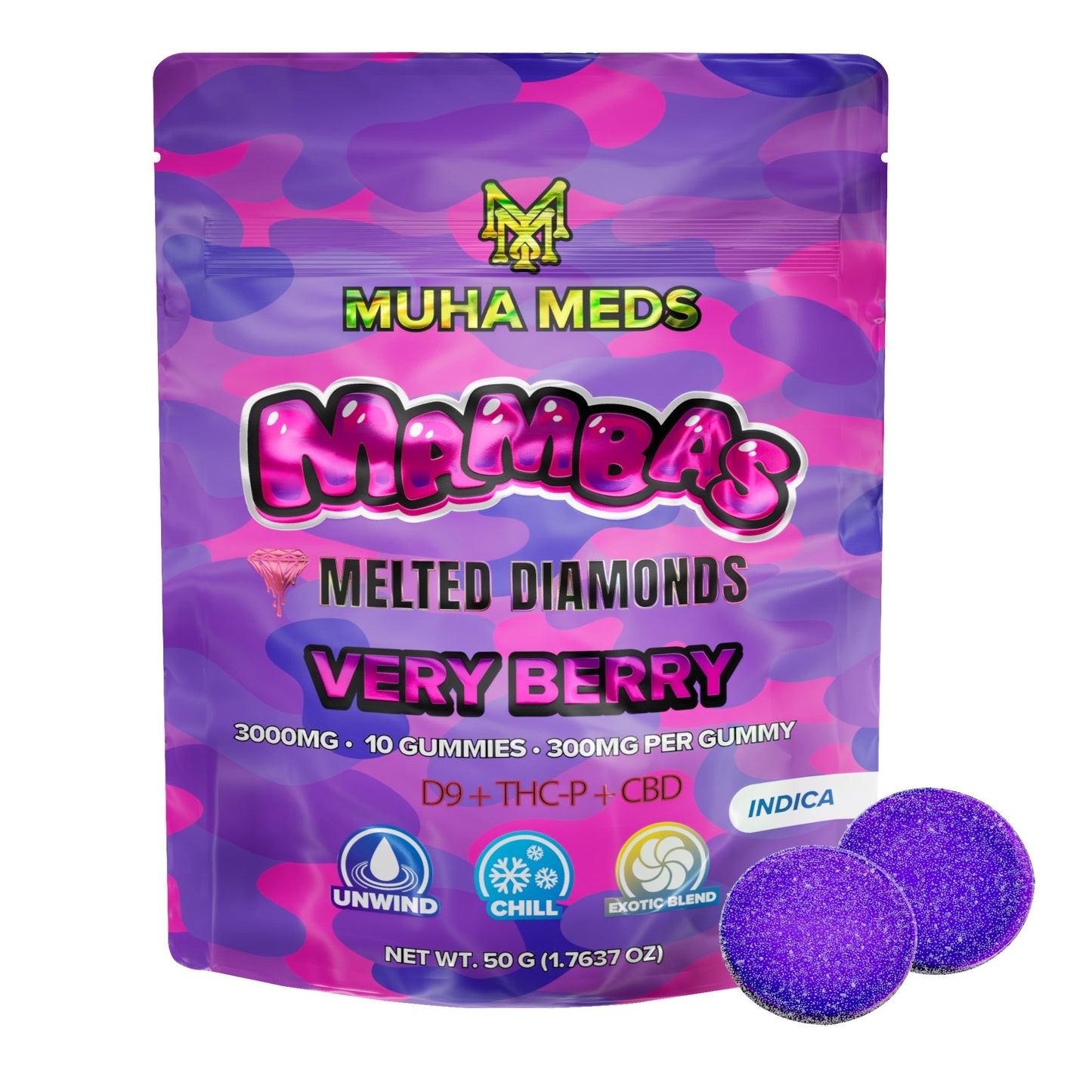 Muha Meds Melted Diamond Verry Berry Gummies 3000mg