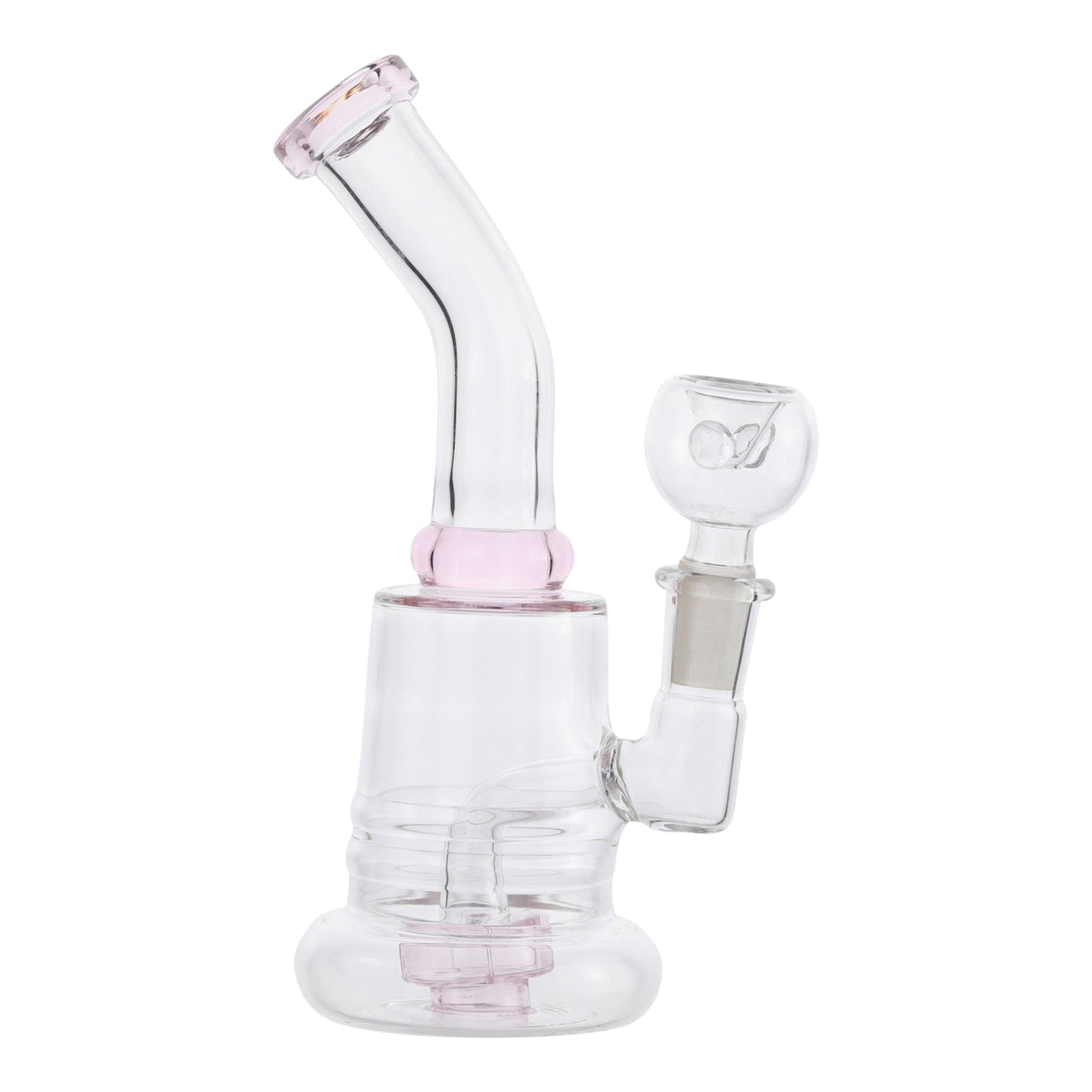 Allied International Pink Tilted Disc Perc Bong 7in Borosilicate Glass