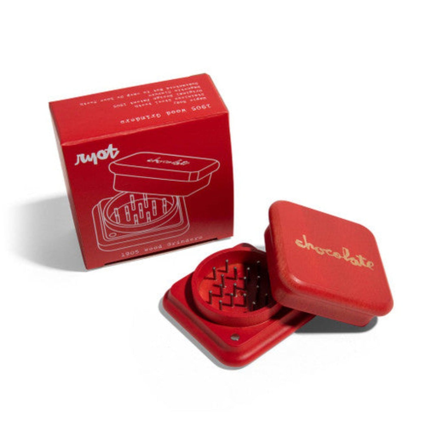RYOT x Chocolate 2 Piece Herb Grinder Magnetic Lid Red Metal