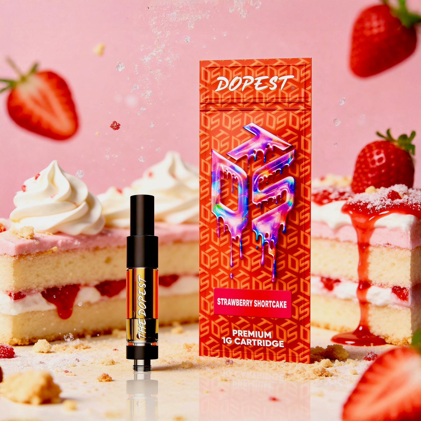 The Dopest Strawberry Shortcake THCA Vape Cartridge 1g