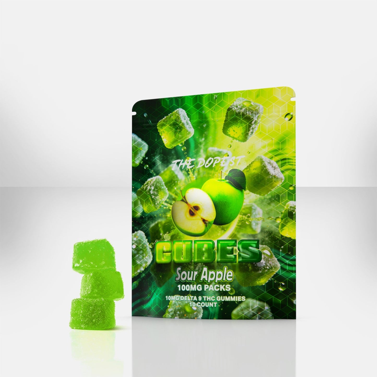 The Dopest Sour Apple Cubes Delta 9 Gummies 100mg