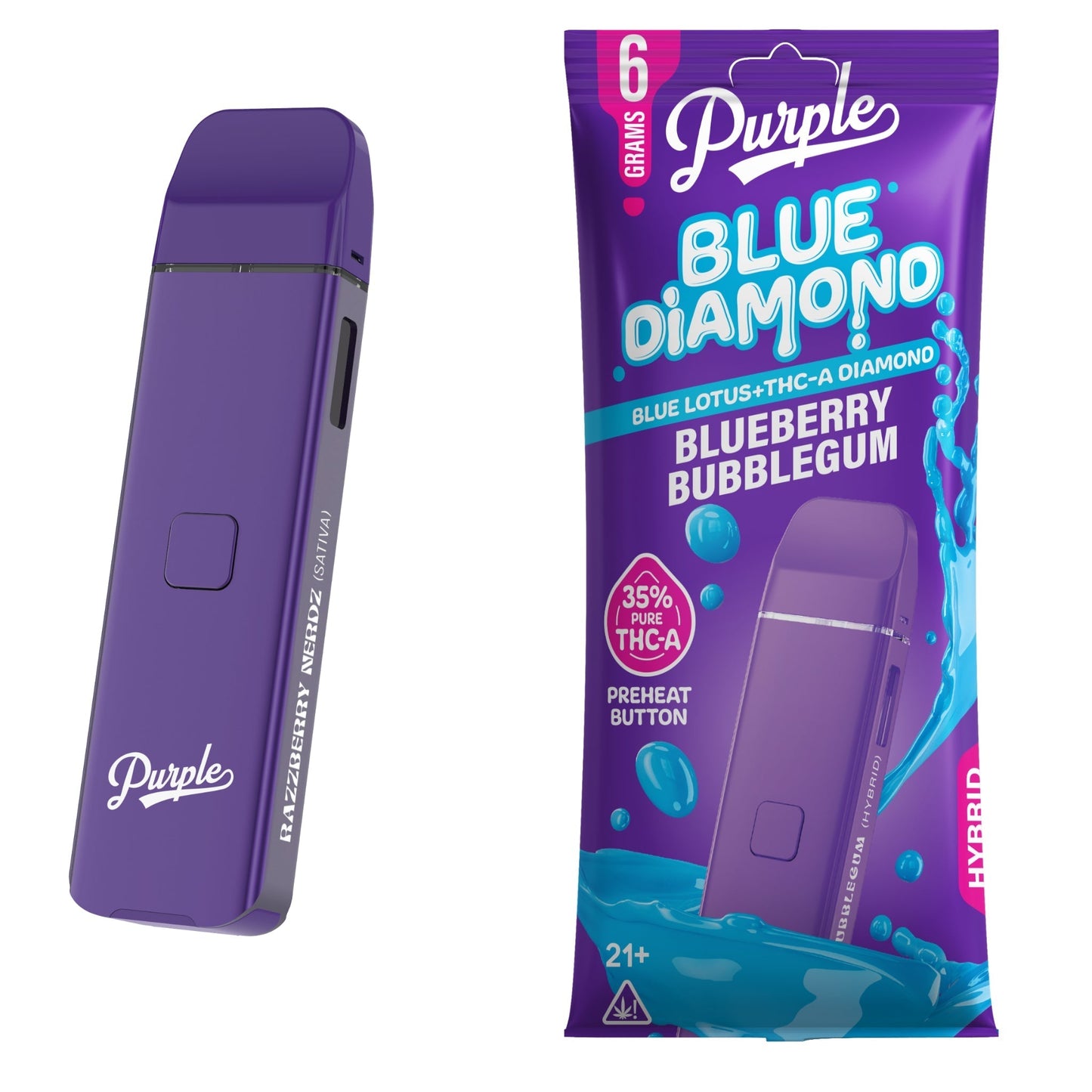 Purple Blue Diamond THC-A Blue Lotus Vaporizer 6000mg