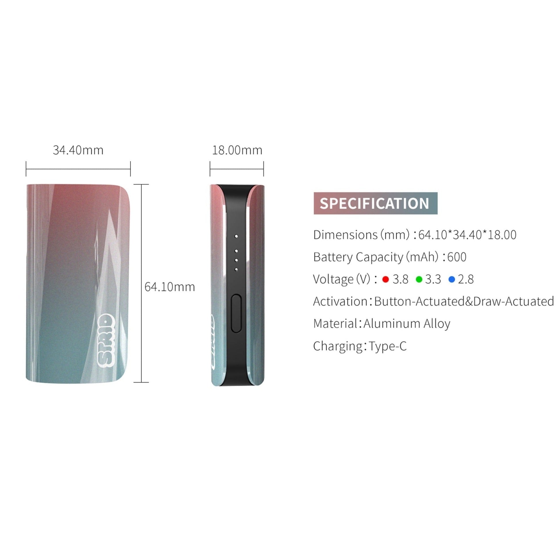 STRIO Raven Cartridge Battery 600mah 510 Thread