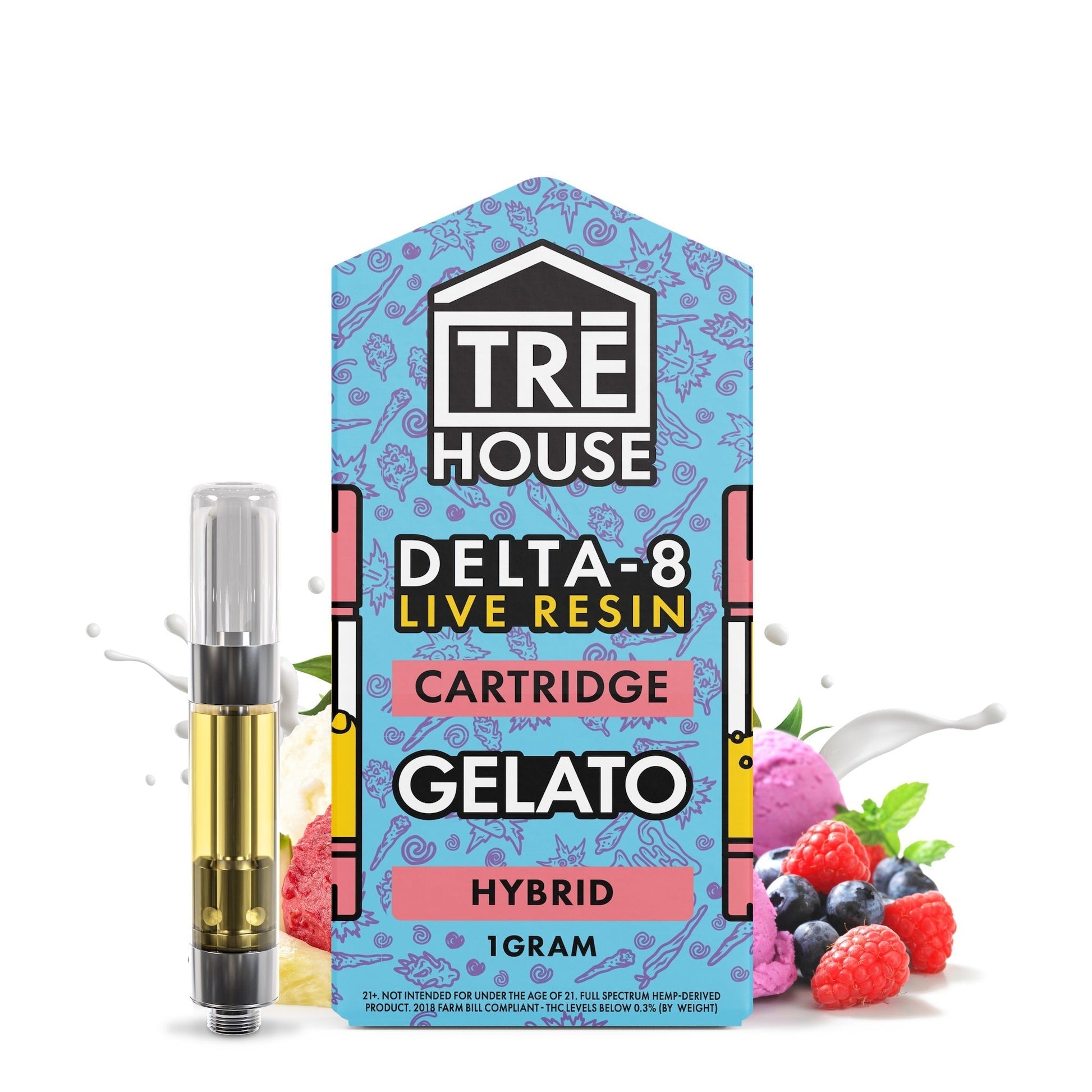 Tre House Live Resin Gelato Delta 8 Cartridge 1000mg