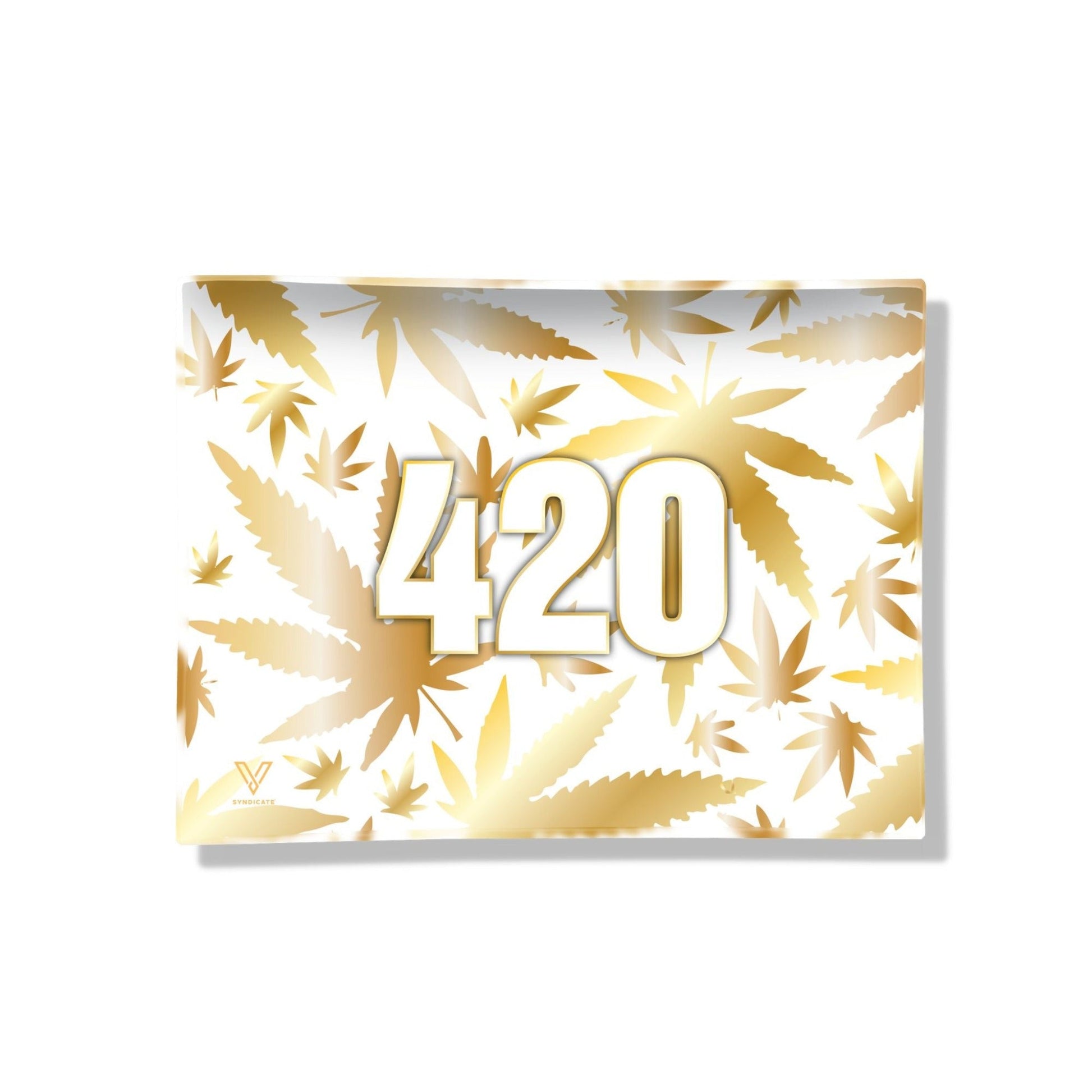 V Syndicate 420 Gold Glass Rolling Tray 6.75in