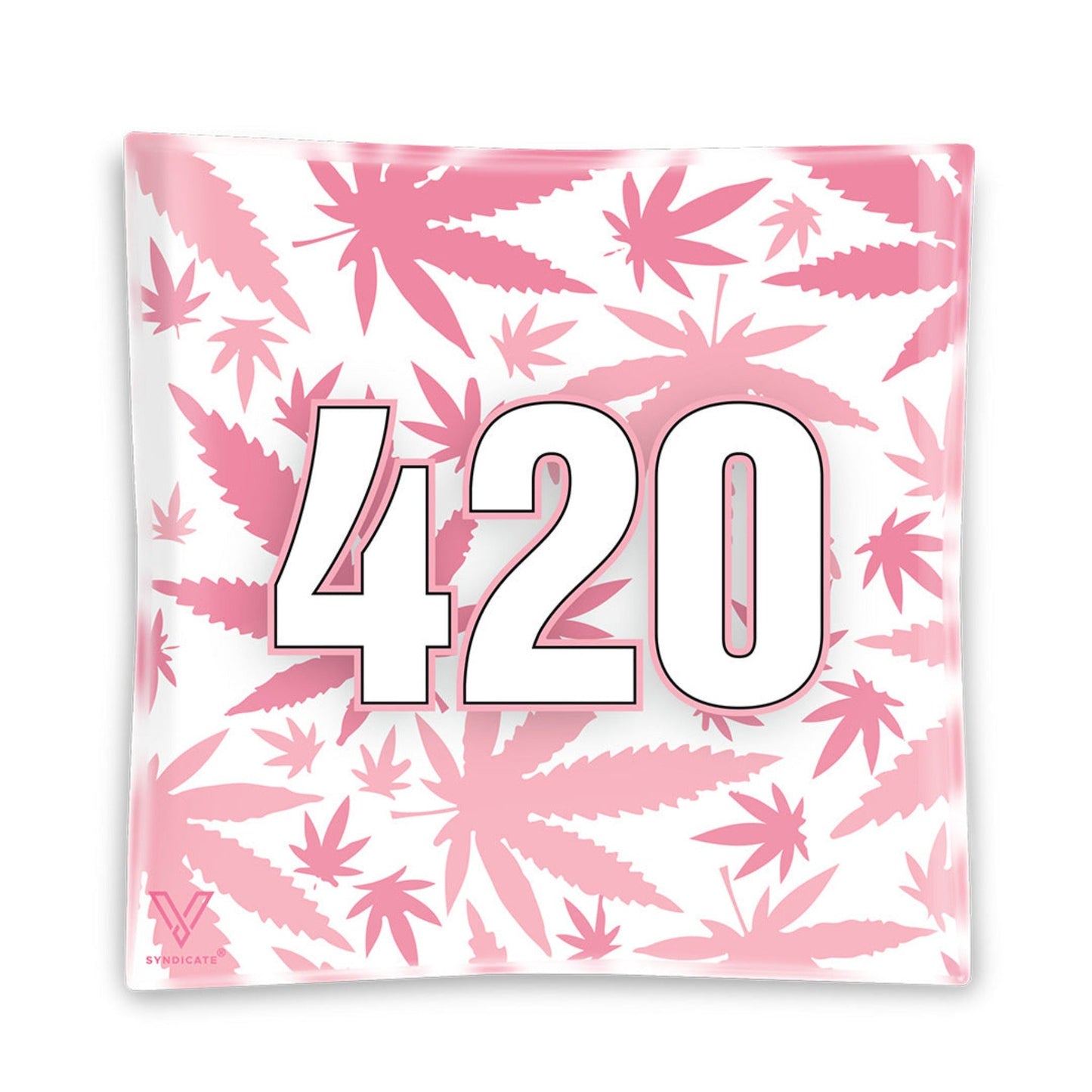 V Syndicate Pink Square Glass Ashtray 4.5in
