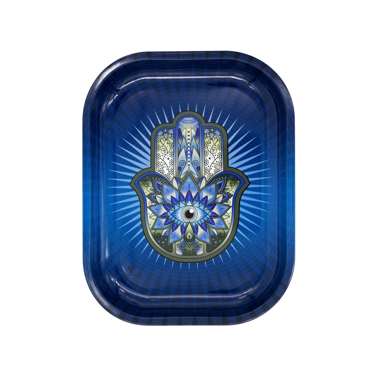 V Syndicate Hamsa Blue Metal Rolling Tray 10.5in