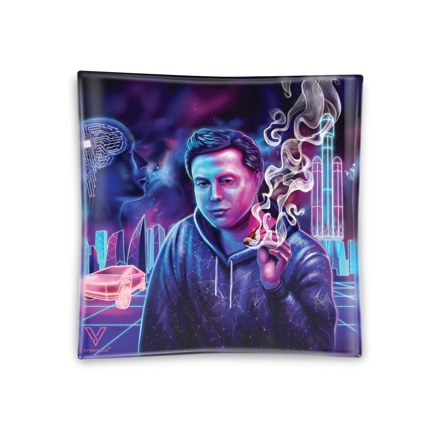 V Syndicate Space Xhale Square Glass Ashtray 4.5in