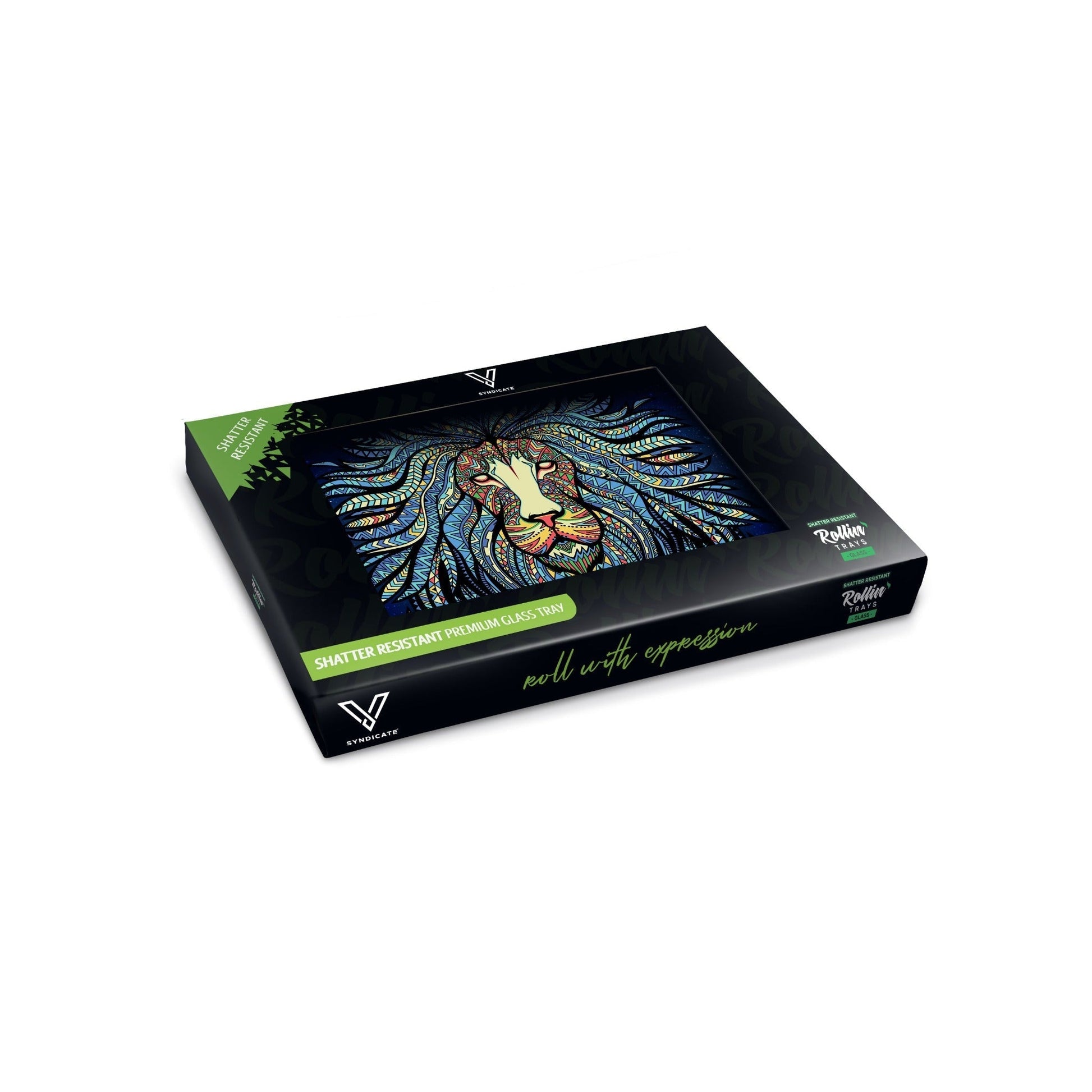 V Syndicate Tribal Lion Glass Rolling Tray 6.75in