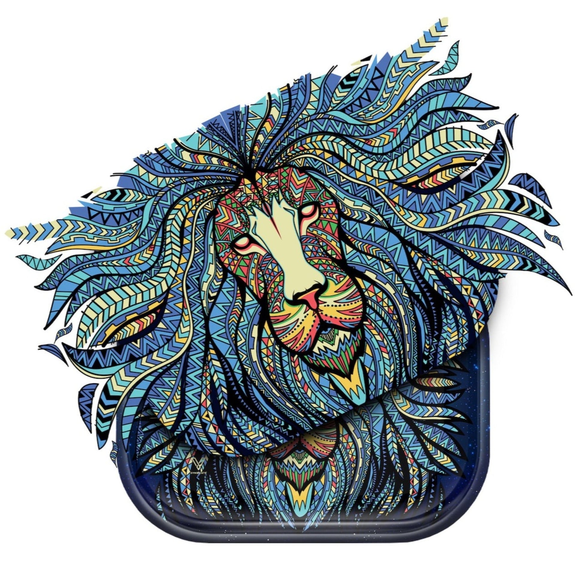 V Syndicate Tribal Lion Roll n Go Set Rolling Tray with Magnetic Lid 7in