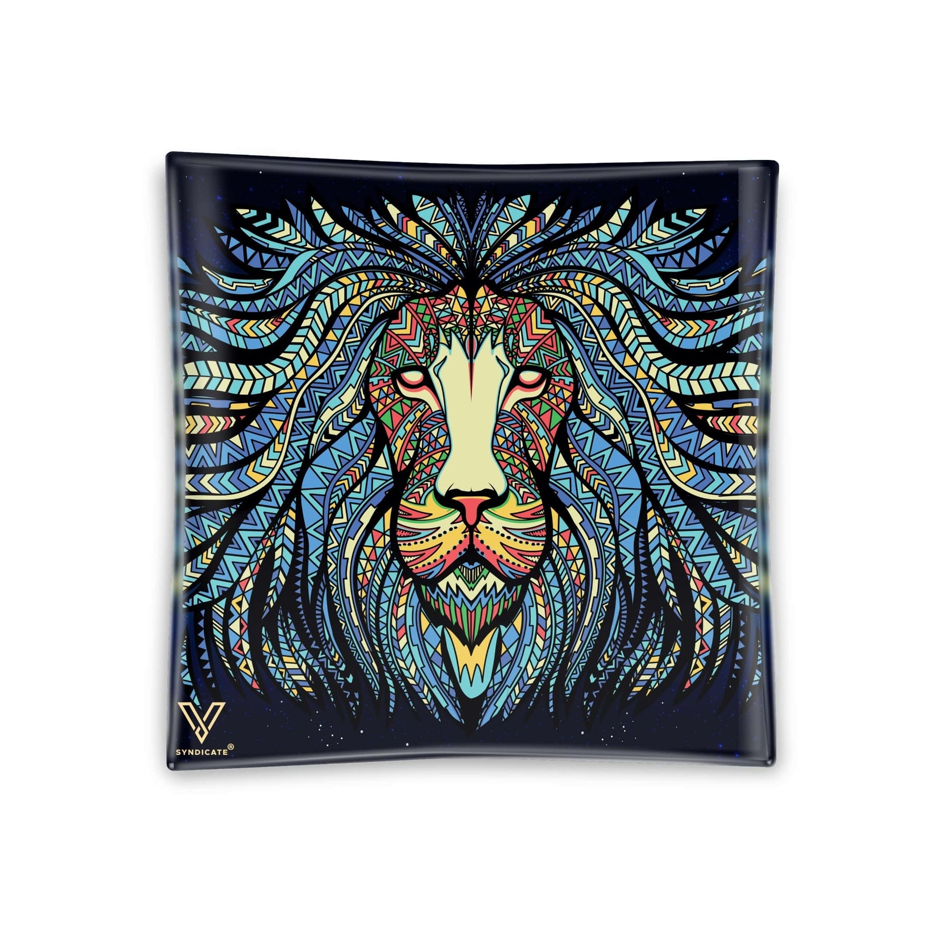 V Syndicate Tribal Lion Square Glass Ashtray 4.5in