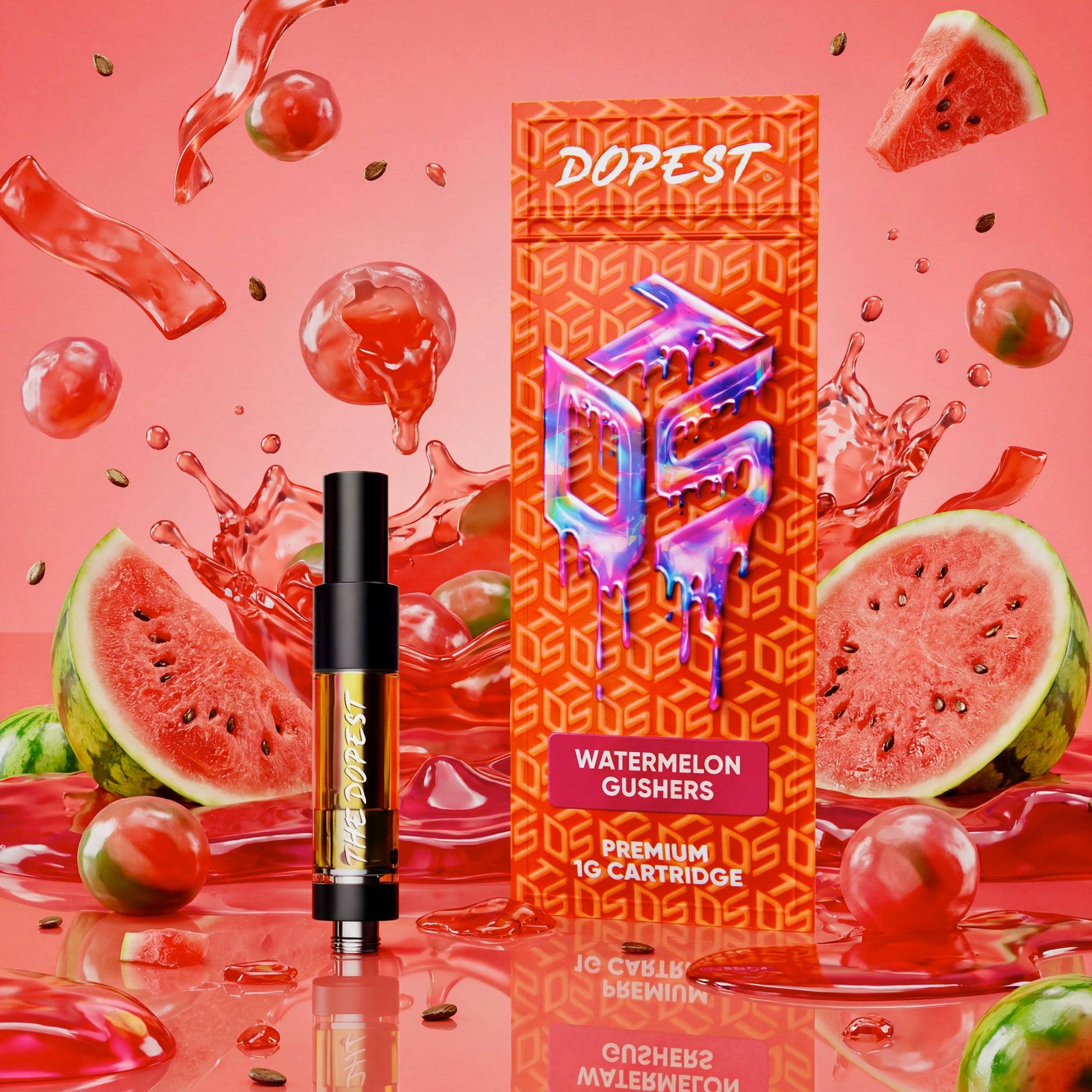 The Dopest Watermelon Gushers Indica THCA Vape Cartridge 1g
